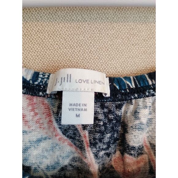 J Jill Love Linen Shirt Women Medium Tropical Sarasa Off the Shoulder Ruffled - Picture 4 of 5